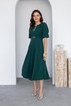 Zümrüt Yeşili Krep Kumaş Fiyonk Detay Midi Boy Elbise