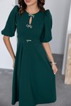 Zümrüt Yeşili Krep Kumaş Fiyonk Detay Midi Boy Elbise