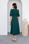 Zümrüt Yeşili Krep Kumaş Fiyonk Detay Midi Boy Elbise