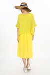 Sarı İtalyan Müslin Keteni Üstü File Bluzlu Astarlı Tek Parça Midi Elbise