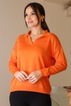 Oranj Polo Yaka Uzun Kollu Bluz