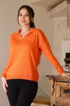 Oranj Polo Yaka Uzun Kollu Bluz