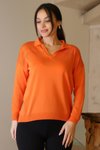 Oranj Polo Yaka Uzun Kollu Bluz