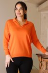 Oranj Polo Yaka Uzun Kollu Bluz