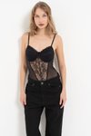Siyah Askılı Çıtçıtlı Dantel Bodysuit