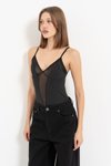 Siyah Askılı Tül Detaylı Çıtçıtlı Bodysuit