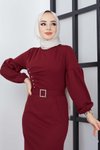 Bordo Inci Krep Elbise