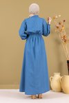 Açık Mavi Fermuarlı Beli Lastikli Kot Elbise