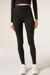 Siyah Yüksek Bel Spor Yoga Koşu Ve Cupro Tayt