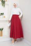 Bordo Cepli Beli Lastikli Keten Uzun Etek