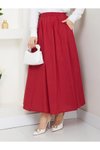 Bordo Cepli Beli Lastikli Keten Uzun Etek