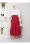 Bordo Cepli Beli Lastikli Keten Uzun Etek
