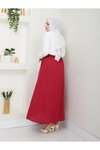 Bordo Cepli Beli Lastikli Keten Uzun Etek