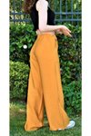 Açık Kiremit Bol Paça Beli Lastikli Rahat Çift Cepli Keten Görünümlü Pantolon