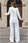 Beyaz Uzun Kollu Sweatshirt Bol Paça Beli Lastikli Cepli Pantolon Alt &amp; Üst Takım