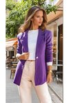 Mürdüm Kendinden Desenli Astarlı Kaşe Tek Düğmeli Blazer Ceket
