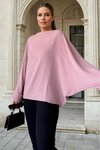 Pudra Yarasa Duble Kol Salaş Ekstra Oversize Rahat Yuvarlak Yaka Bluz