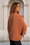 Taba Yarasa Duble Kol Salaş Ekstra Oversize Rahat Yuvarlak Yaka Bluz