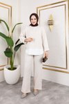 Bej Bisiklet Yaka Önü Gömlek Detaylı Keten İkili Pantolon Takım