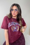 Bordo Los Angeles Taşlı Yazı Detay Tshirt