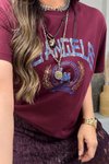 Bordo Los Angeles Taşlı Yazı Detay Tshirt