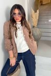 Camel Belden Büzgülü Rüzgarlık Ceket