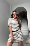 Ekru Siyah Tuvit Kumaş Gömlek Yaka Mini Elbise