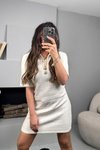 Ekru Tuvit Kumaş Gömlek Yaka Mini Elbise