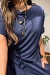 İndigo Mavi Oysh Kumaş Kısa Kollu Takım