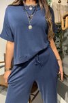 İndigo Mavi Oysh Kumaş Kısa Kollu Takım