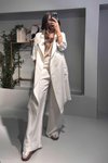 Krem Çizgili Tasarım Model Ceket Pantolon Takım