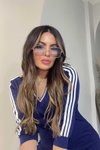 Lacivert Şeritli V Yaka Midi Sweat Elbise