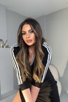 Siyah Şeritli V Yaka Midi Sweat Elbise