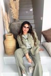 Yağ Yeşili Lyocell Kumaş Beli Lastikli Bol Paça Pantolon