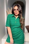 Yeşil Tuvit Kumaş Gömlek Yaka Mini Elbise
