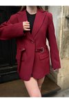 Bordo Kemer Detaylı Astarlı Blazer Ceket
