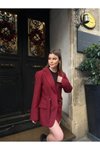 Bordo Kemer Detaylı Astarlı Blazer Ceket