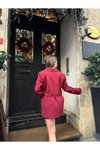 Bordo Kemer Detaylı Astarlı Blazer Ceket