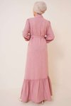 Pudra Fırfır Detaylı Yaka Düğmeli Elbise