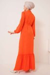 Turuncu Fırfır Detaylı Yaka Düğmeli Elbise