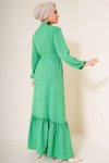 Yeşil Fırfır Detaylı Yaka Düğmeli Elbise