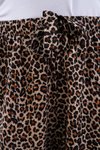 Kahverengi Bol Paça Dijital Baskı Leopar Desenli Viskon Kumaş Pantolon