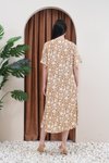 Vizon Yarım Kol Desenli Viskon Yazlık Plaj Ev Tatil Midi Elbise