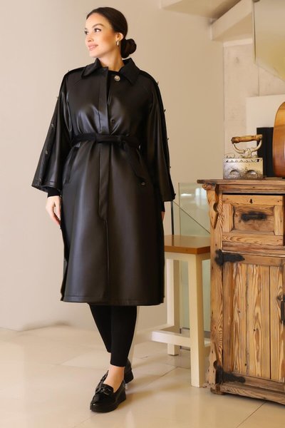 Black Shirt Collar Buttoned Coat