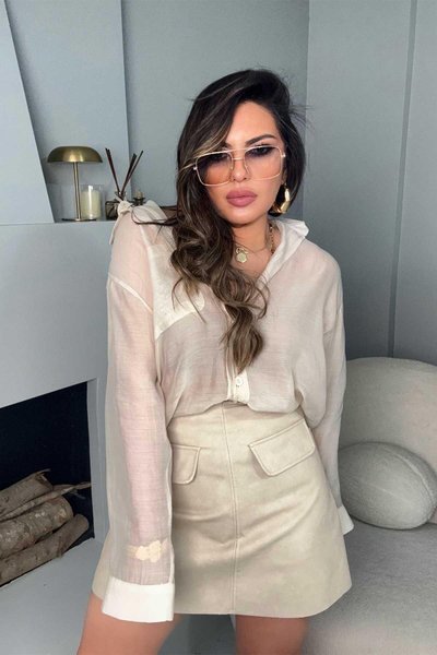 Taş Eskitme Mat Deri Efekt Mini Etek