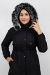 Siyah V Modelli Bondit Kumaş Uzun Boy Kaban