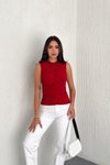 Kırmızı Sıfır Kol Drapeli Sandy Kumaş Bluz