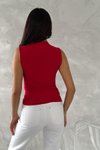 Kırmızı Sıfır Kol Sandy Kumaş Bluz