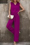Mor V Yakalı Aerobin Bluz Ve Belden Kuşaklı Pantolon İkili Takım