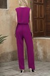Mor V Yakalı Aerobin Bluz Ve Belden Kuşaklı Pantolon İkili Takım